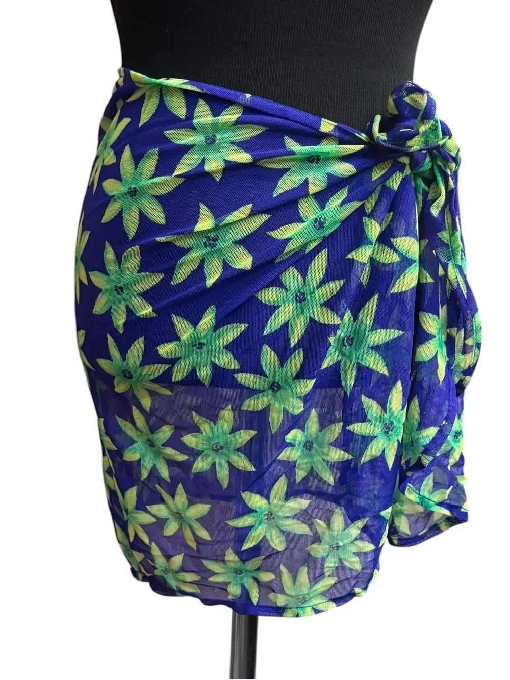 PACIFIC CONNECTIONS Sarong Swimsuit Coverup Skirt Hibiscus Floral Purple Green